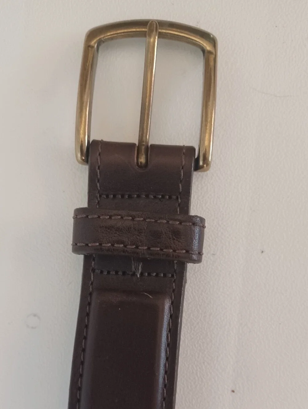 L.L. Bean Men's Size 44 Brown Genuine Leather Belt Brass Buckle Made In USA